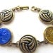 WATER POLO University California antique button bracelet, all glass buttons, blue & gold