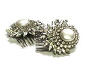 Bridal Rhinestone Hair Comb Set, Bridal Hair Jewelry, Wedding Headpiece, Rhinestones, Pearl, Prom Comb