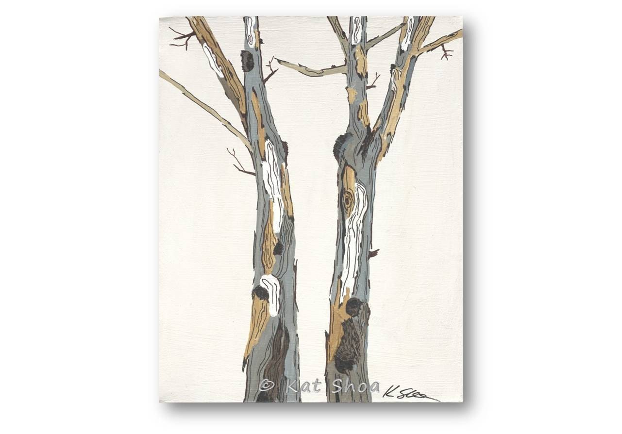 ORIGINAL Painting - 14x11 small painting Tree Art Original art Painting of trees Landscape neutral white blue gray yellow Office Art