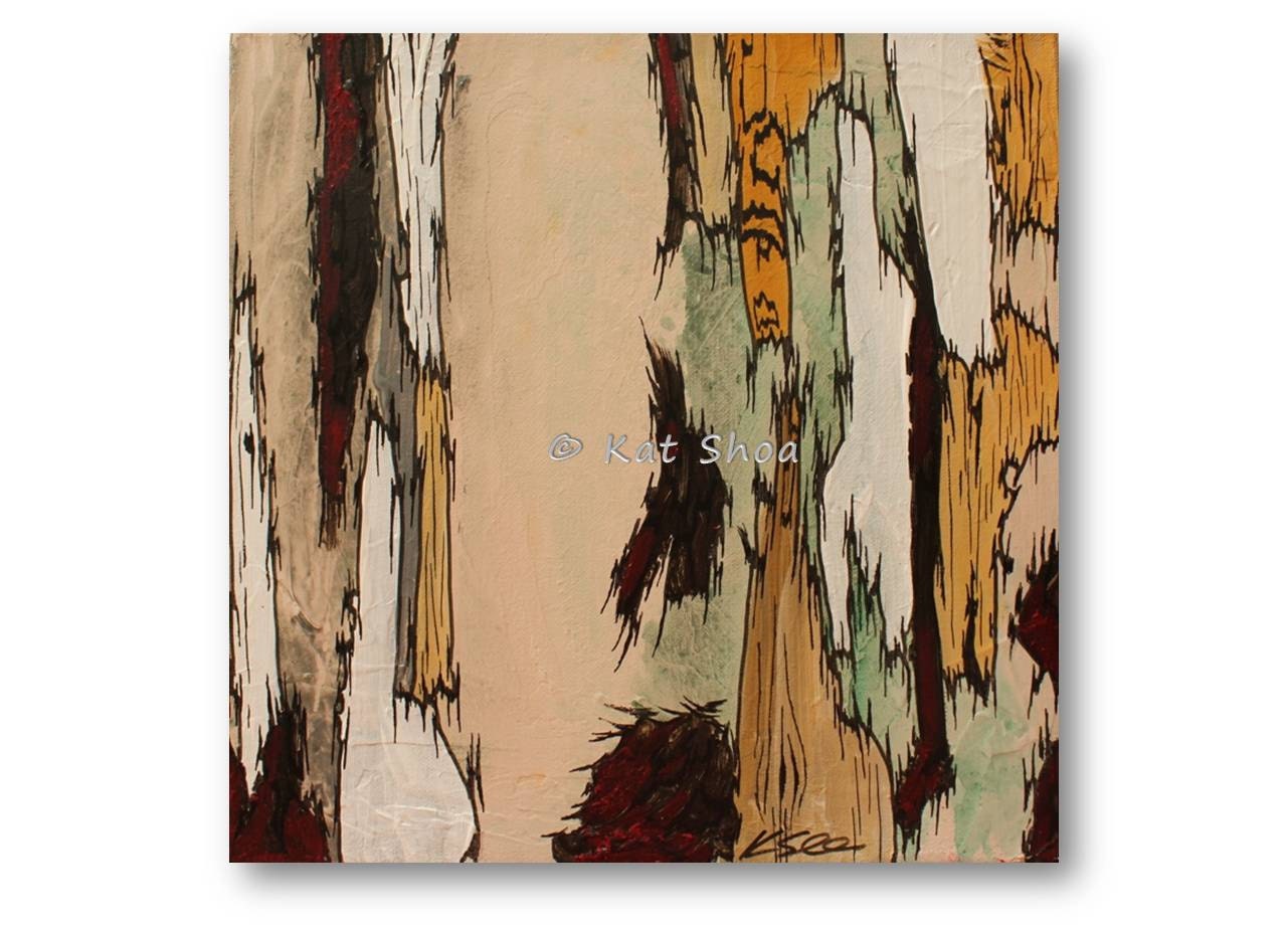 ORIGINAL Painting of Trees - Tree Art 12x12 - home accent glossy neutrals red ocher yellow gray brown white office living room art - GIFT