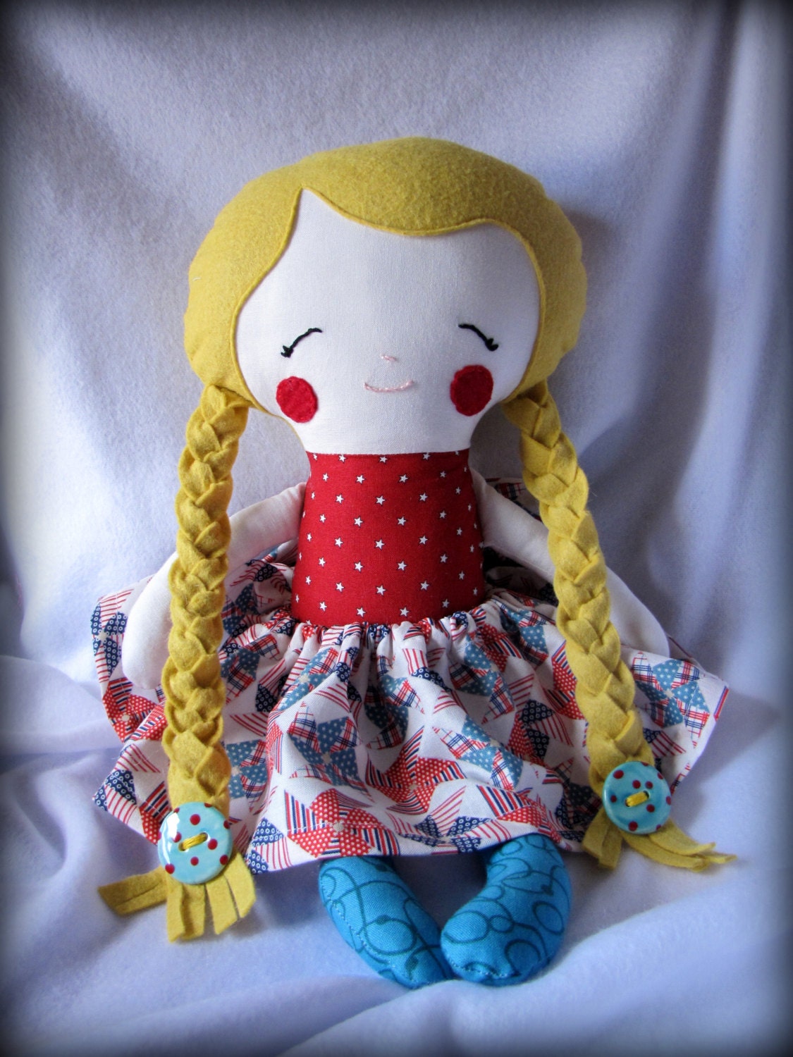 Americana Fabric Doll, Stuffed Animal, Softie, Plush, Ready to Ship