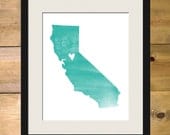 California Watercolor State Map Personalized Art Print