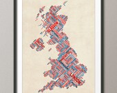 Great Britain UK City Text Map, Art Print 18x24 inch (302)