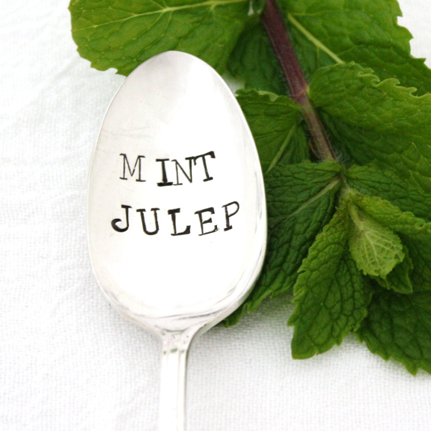 Mint Julep, hand stamped vintage silver long handled spoon. Boho Southern decor, MTO. As Seen On The Today Show