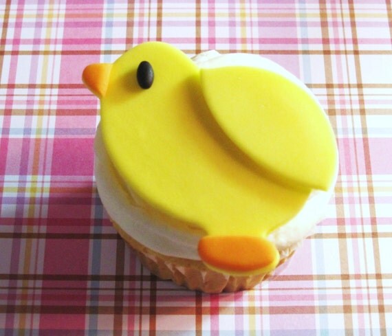 Baby Chick Fondant Cupcake toppers perfect for baby shower or new baby farm themed party Il_570xn