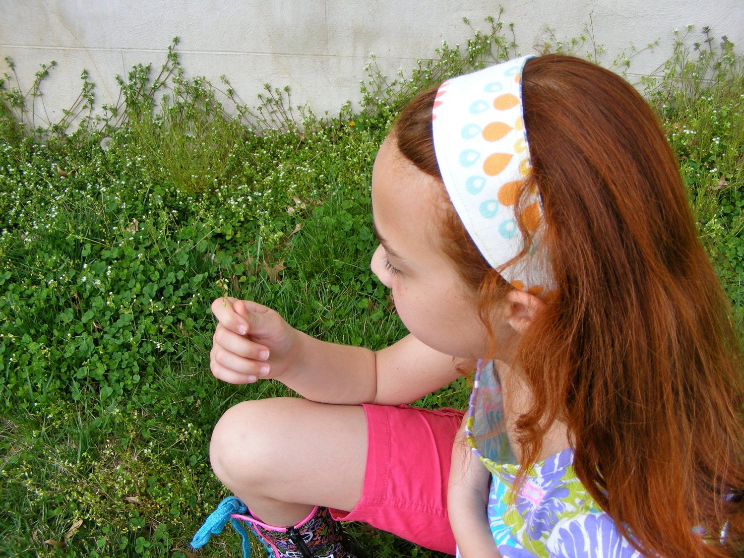 Reversible Fabric Headband, Paisley, Flowers and Dots, Blue, Green, Orange and Yellow Girls Fabric Cotton Summer Hair Wrap