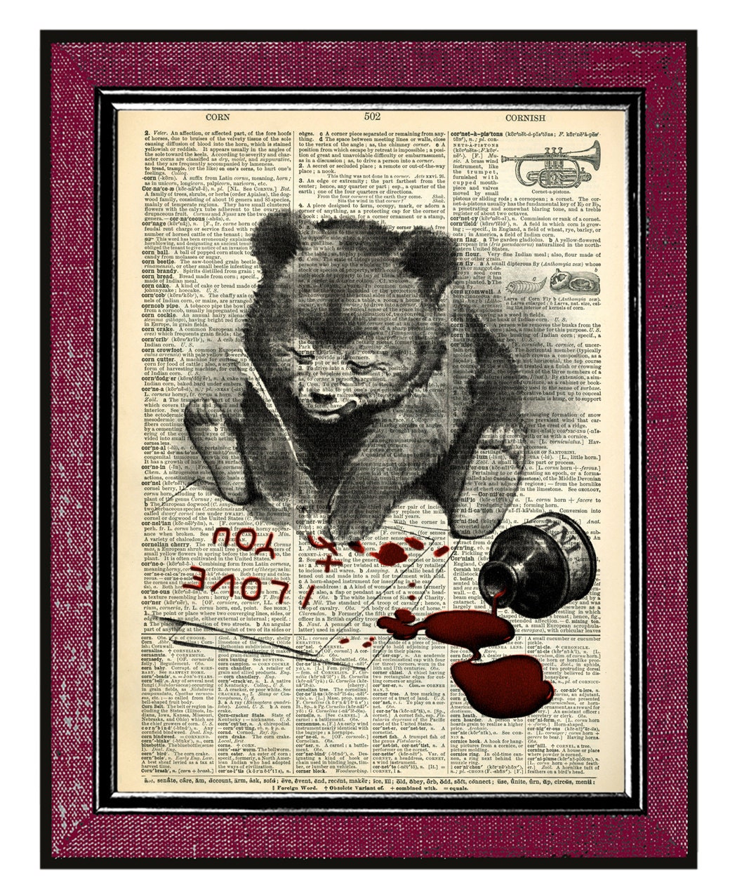 BEAR IN LOVE Wall Decor Home Decor Book Art Dictionary Art Print Wall Hangings Wall Art Poster Love Art Bear Art Hand Painted