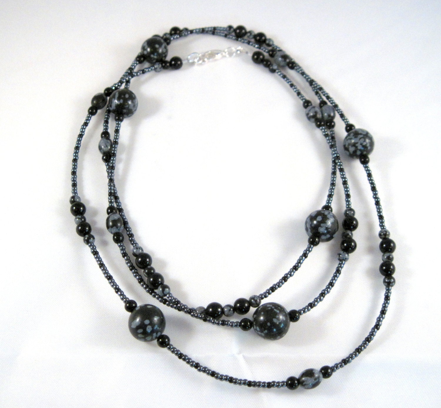 Long Snowflake Obsidian Necklace - Gemstone- Healing- Protection -Power Stone- Woman-Teen