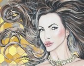 Nikki Benz Acrylic Portrait Painting w Honey Comb background