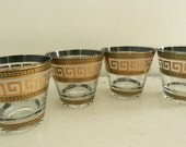 Vintage Culver Glasses Cocktail Whiskey Greek Key Barware Old Hollywood Regency Decor Set of Four