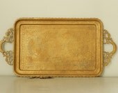 Large Vintage Brass Tray Peacock Embossed Large Ornate Rectangular Moroccan Persian Decor