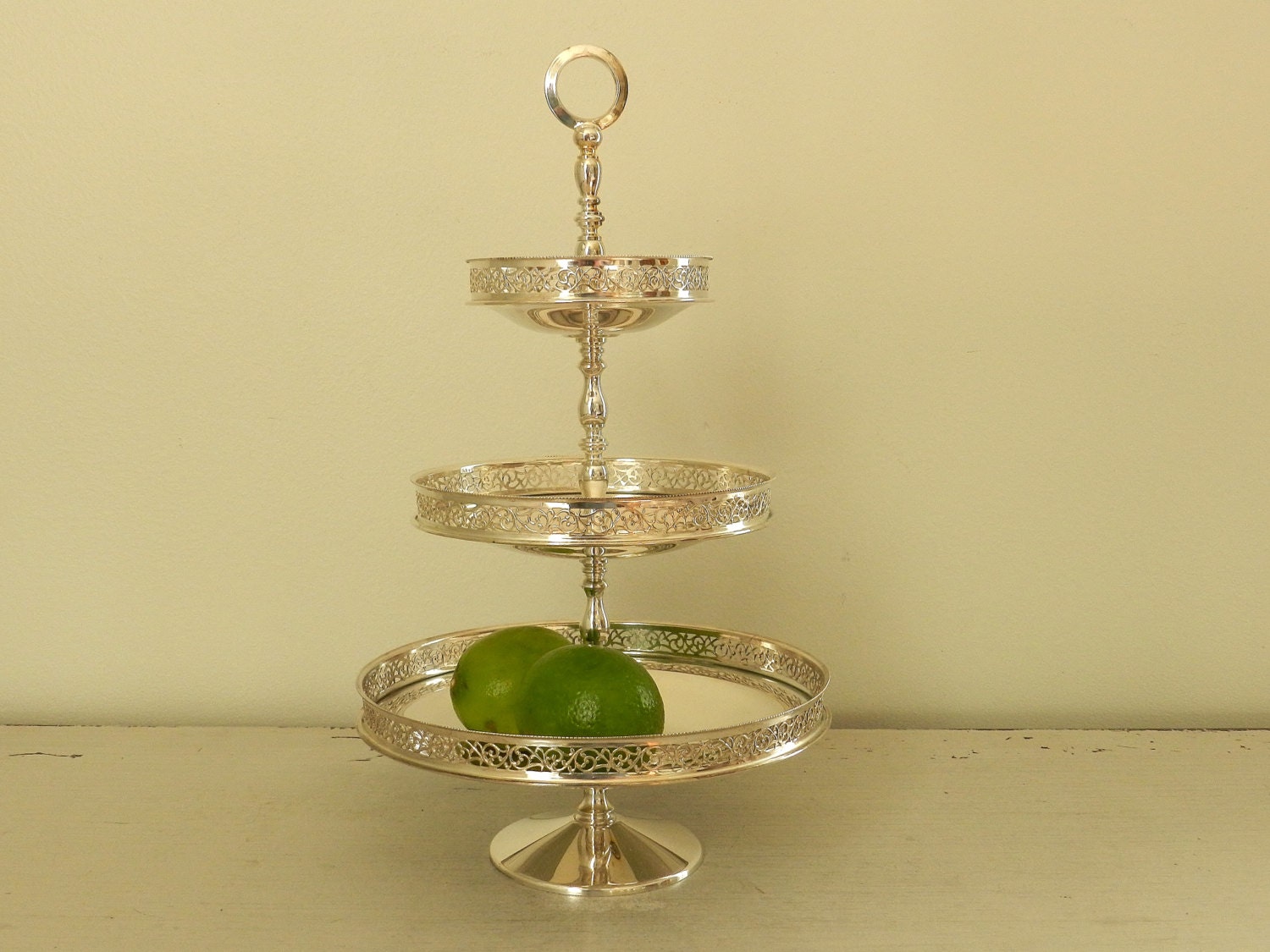 Silver Plated Serving Tray 3 Tier Tray Three Tiered Silver Plate Made in Italy