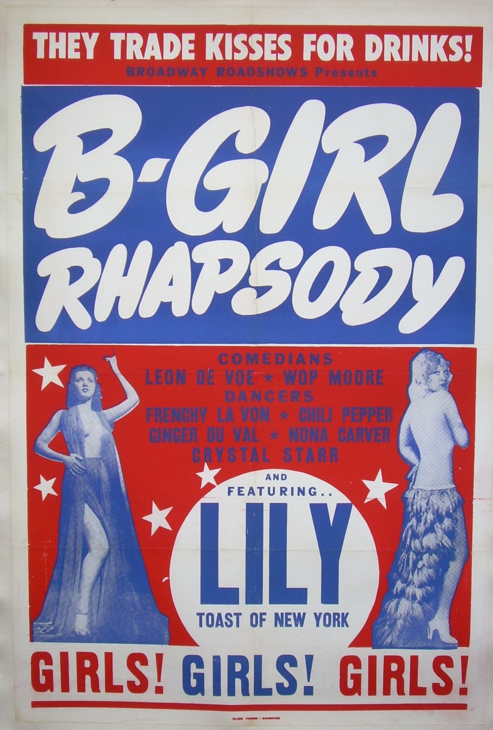 Original vintage burlesque 1950's era movie poster "B-Girl Rhapsody" by Broadway Roadshow