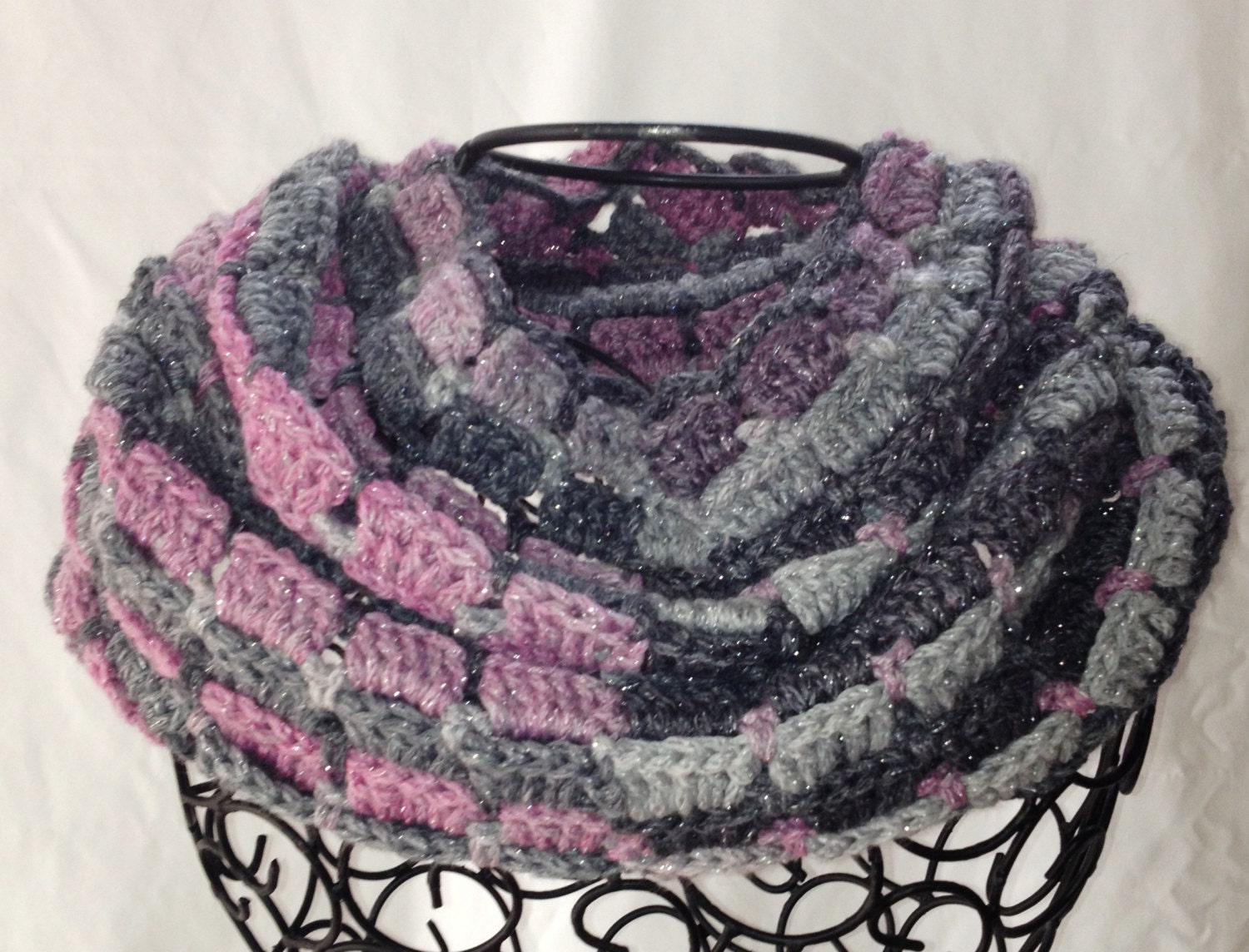 Hand Crocheted Purple and Grey Cowl