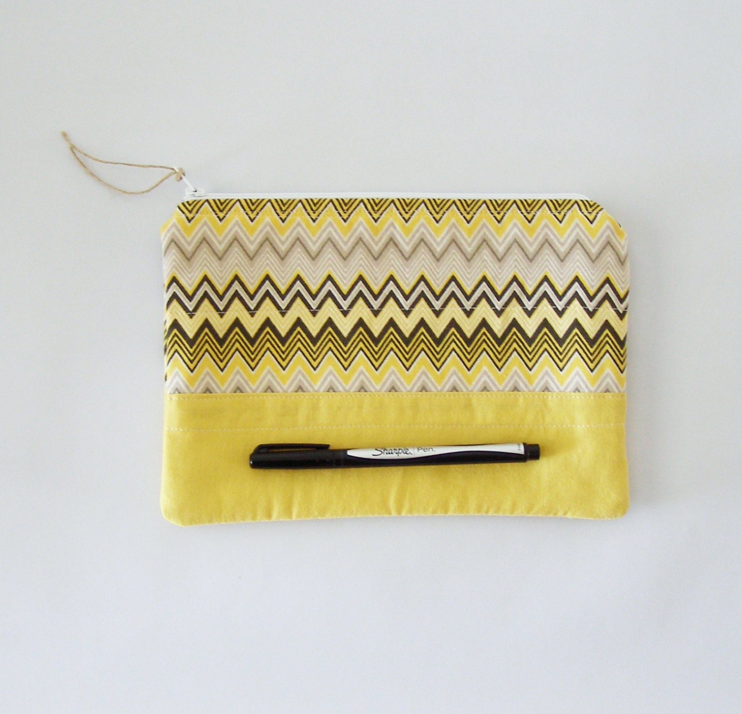 lemon yellow and yellow zigzag pattern zipper bag - makeup bag, clutch, pencil case, organizer