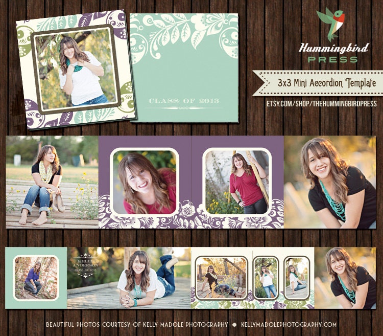 INSTANT Download - Senior Graduation PSD Accordion Mini Template 3x3 - A9