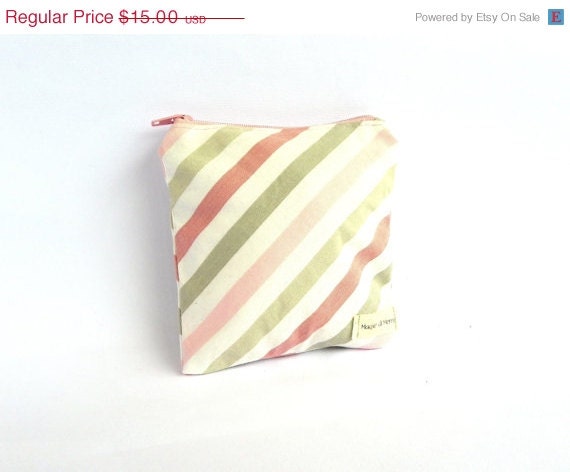 25 SALE Striped Coin Purse, Gift Bag, Money purse, Make Up pouch, Pink and Beige Pastel Cosmetic Pouch, Make up purse, spring fashion
