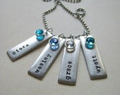 Rectangle hand stamped personalized silver mothers necklace metal names birthstones grandmothers daughters