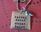 Square mothers necklace personalized handstamped with childrens names