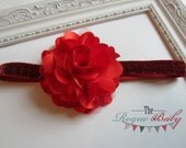 Red Glitter Headband with Satin & Tulle -  Baby Infant Toddlers Girls Women Valentine Sparkle