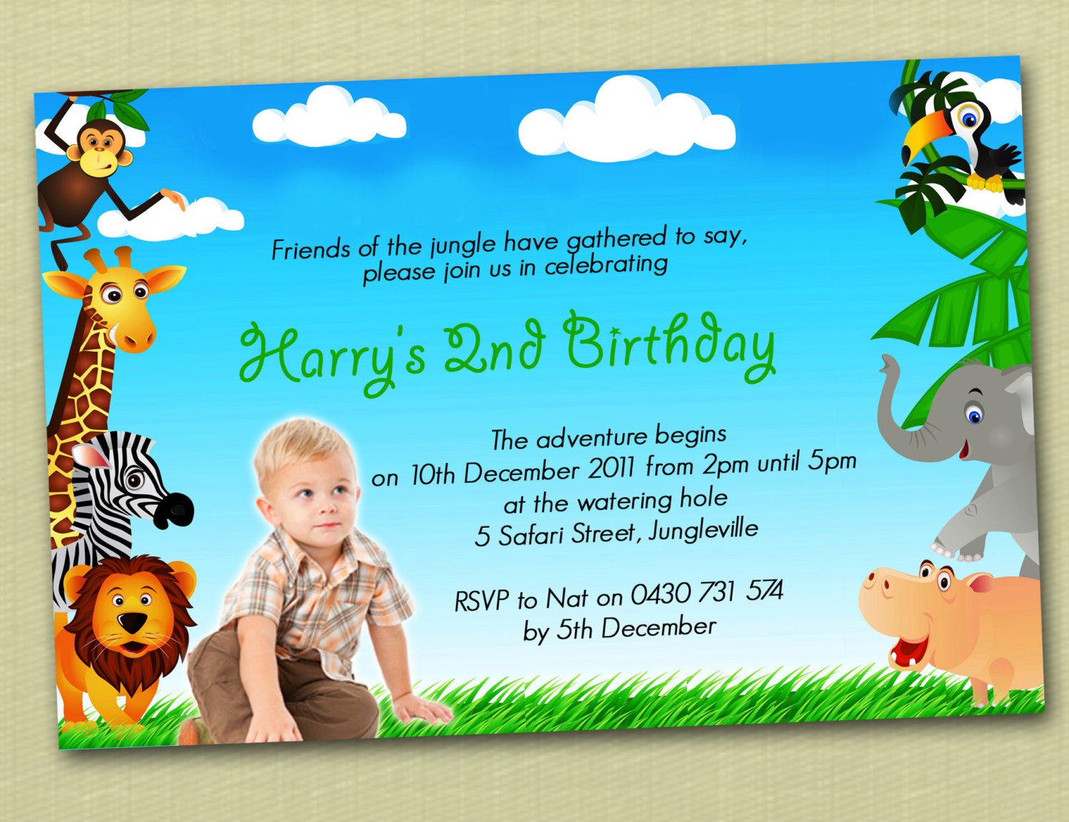 Photo Personalised Jungle Animal Birthday Invitations - You Print Il_570xn