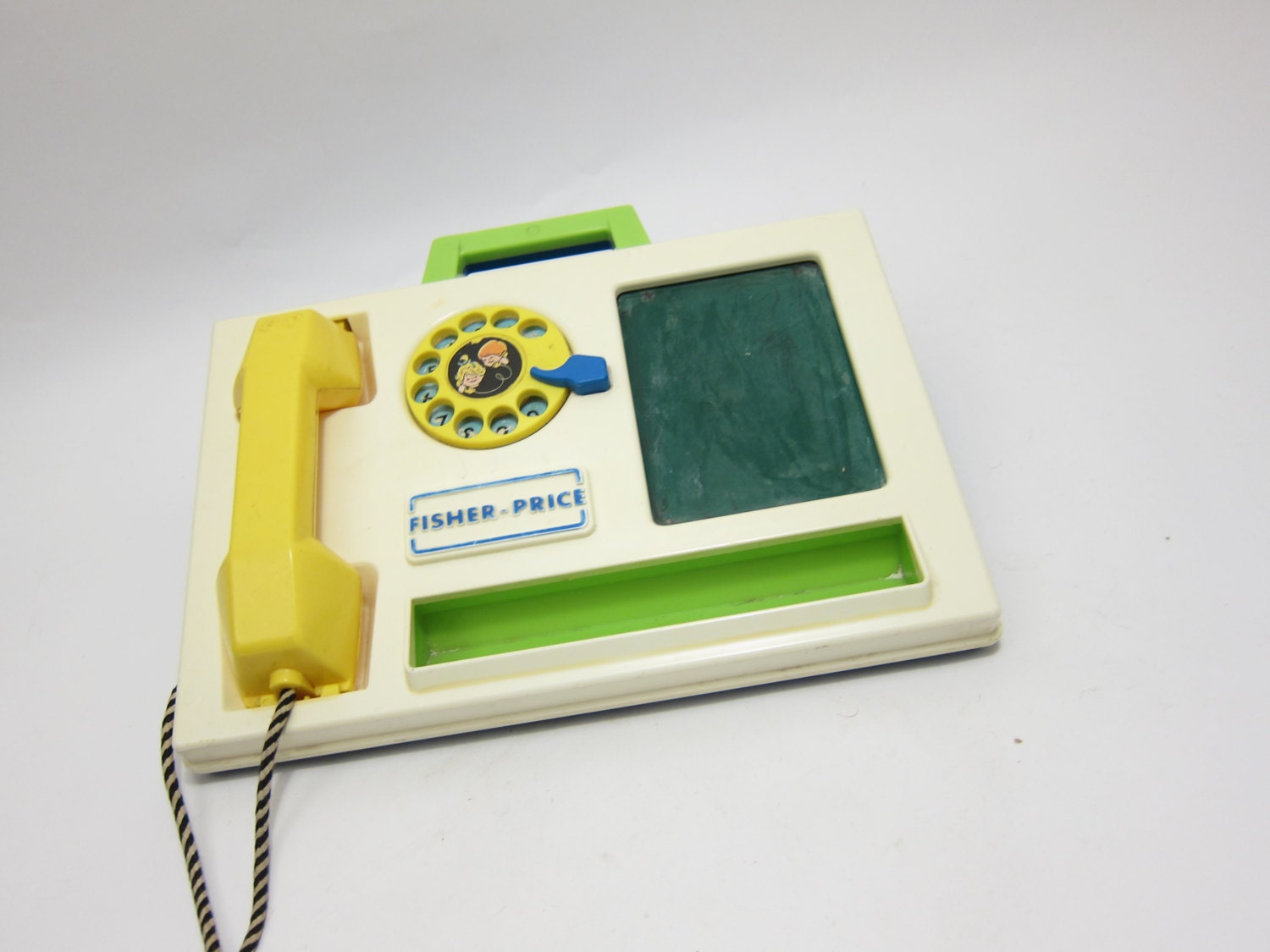 Vintage Fisher Price Telephone Rotary Dial Phone Work Desk Chalk Board Pencil Holder Vintage 70s Toys 1978 153