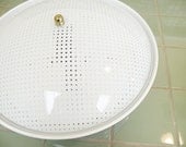 Modern White Vintage Ceiling Light Fixture // Polka Dots on Frosted Glass Mid Century LIghting Decor