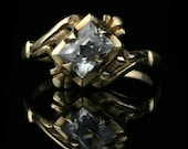 Vintage 10k White Sapphire Engagement Ring / Art Deco