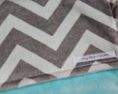 Chevron Minky Blanket, Grey and Aqua Double Sided Minky Chevron Blanket, Ready to Ship Chevron Baby Blanket