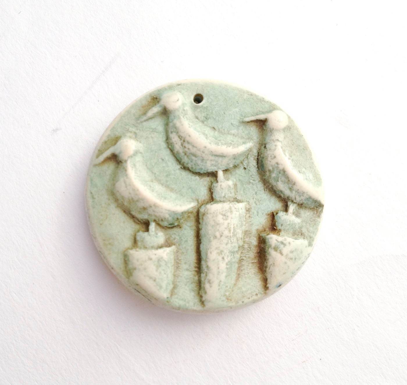 Three Seagulls Polymer Clay Pendant