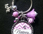 Personalized Beaded Bezel Keychain with Purple Chevron and Matching Beads