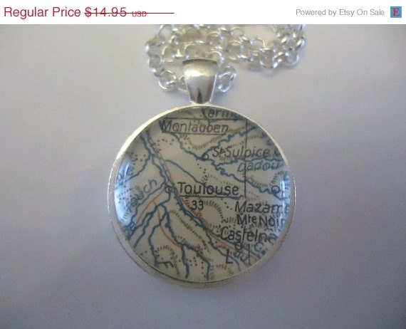 Pendant Toulouse south- west of France vintage map jewelry pendant by parisjewelryaisha ask your favorite country place or city