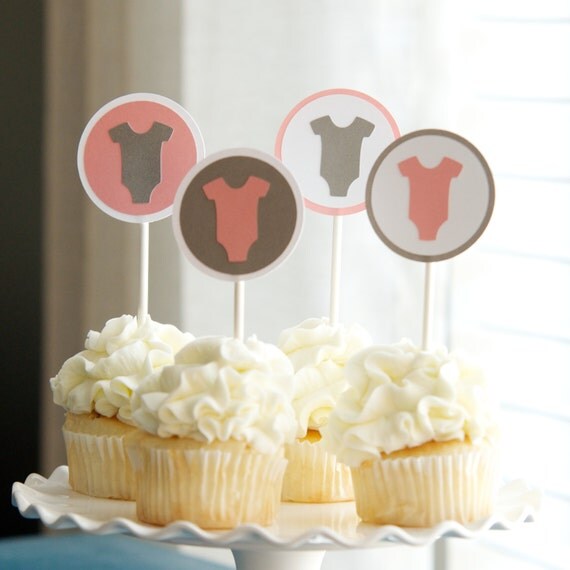 Baby Shower Decoration Infant Body Suit Cupcake Toppers Pink Gray Il_570xn