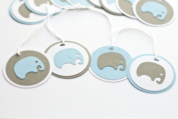 Boy Baby Shower Decoration Elephant Tags Blue Grey Il_570xn