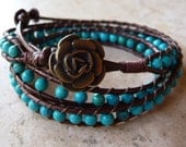 Turquoise and Leather Wrap Bracelet