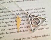 Harry Potter Inspired Deathly Hollows Charm Necklace. Lightning Bolt. Charms. Silver Chain. Hogwarts. Wizard. Fantasy. Magic