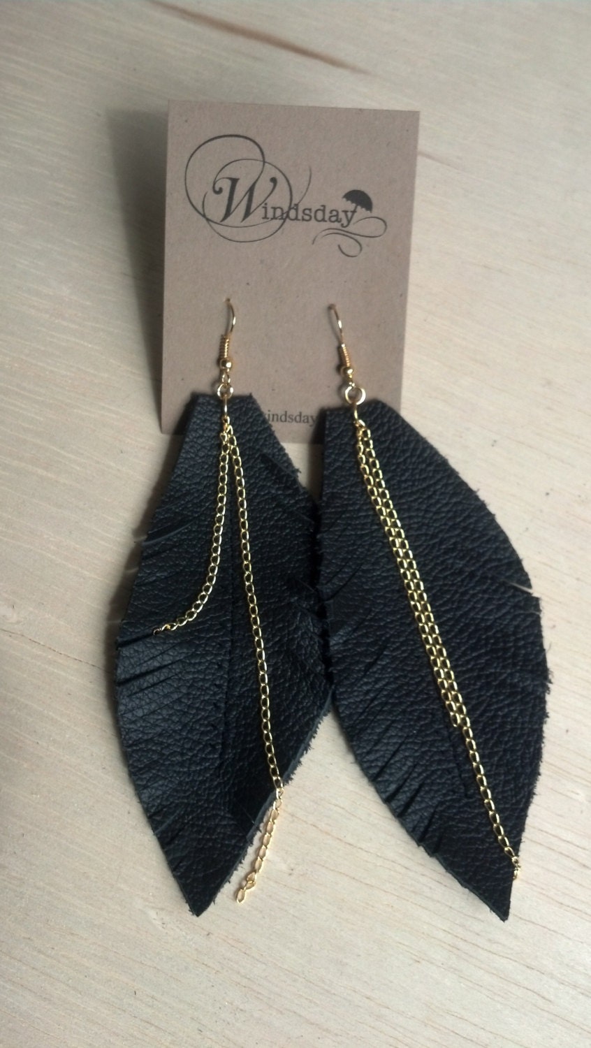 Leather Feather Fringe Earrings
