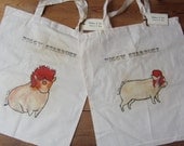 Piggy Stardust illustrated tote - short handles - Choose ONE - barely noticeable burn marks on each one