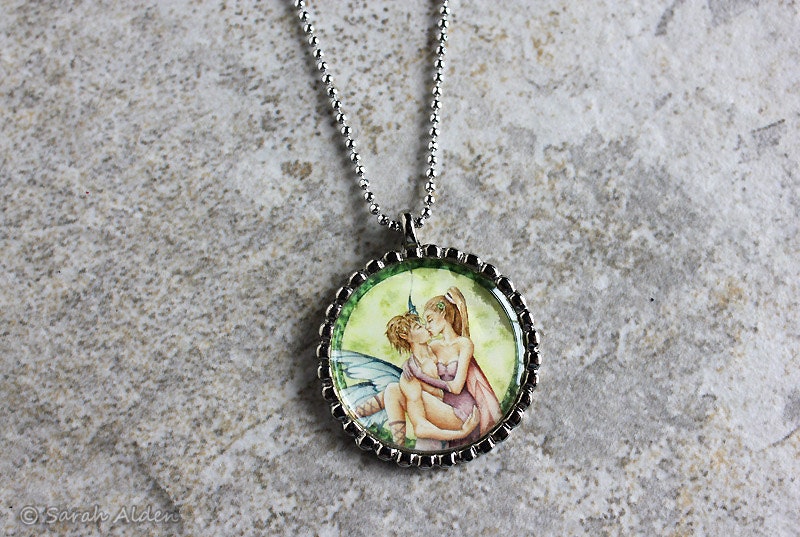 Romantic Fairy Necklace Jewelry Pendant - Green Clover Couple - Sarah Alden