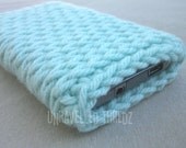 Mint Green Phone Sock Cozy- Crochet Phone Case, Iphone, Galaxy, HTC, Cell Phone Pouch