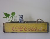 vintage wooden coca cola crate with dividers / rope knot