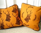 CUSHION  - Saffron Stags Head - Fair Isle Nordic Stags Pattern -