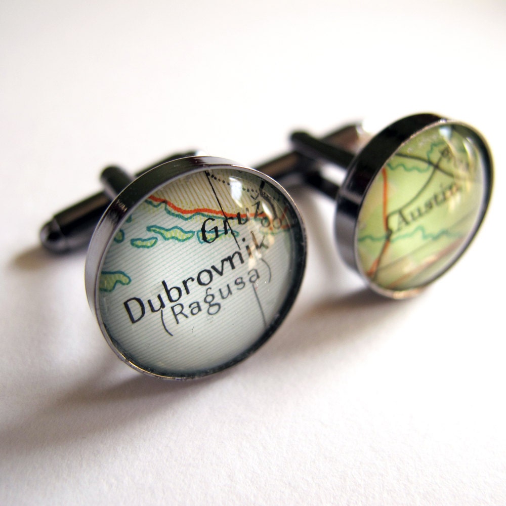 Map Cufflinks, Personalized Cuff Links Using Vintage and Modern Maps for Weddings / Groom / Groomsmen / Special Occasions, Custom Cufflinks