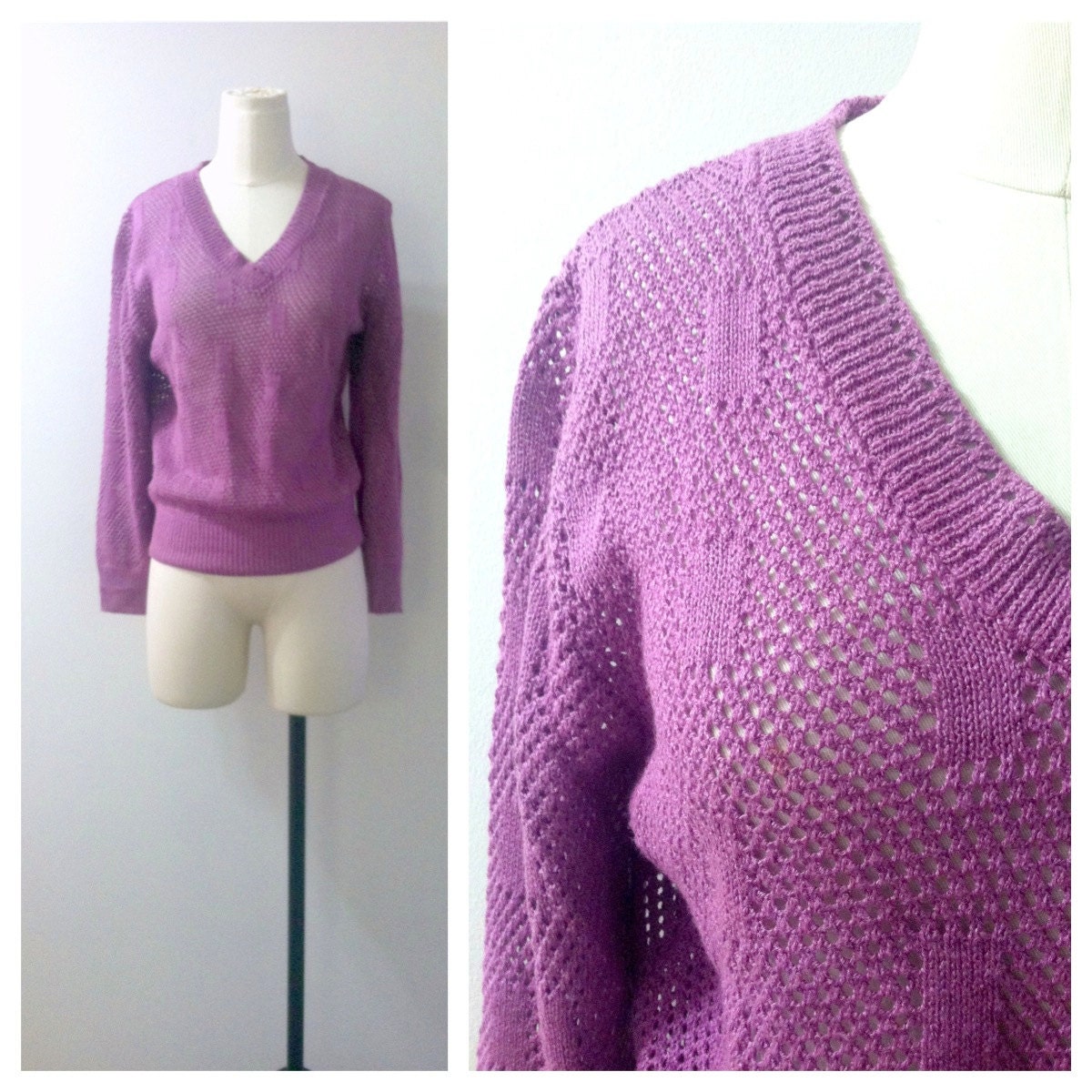 Vintage Purple Eggplant Knit Sweater 1980's