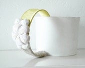 Headband yellow beige Fabric flower rosettes Satin velvet ribbon - ready to ship