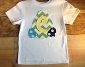 Personalized boys Easter Egg shirt. Green white chevron. Aqua navy blue yellow polka dot. Custom children's clothing by EverythingSorella