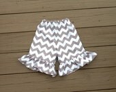 Girls ruffle knee shorts, capris, or pants. Gray white or any color chevron. Custom boutique children's clothing by EverythingSorella.