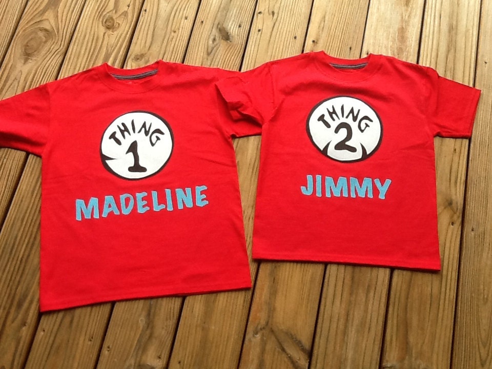Dr.Seuss Thing 1 & Thing 2 (or any thing) with names. Set of 2. Black white turquoise applique. Children's clothing By EverythingSorella