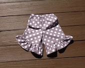 Girls ruffle knee shorts, capris, or pants. Grey white or any color polka dot. Custom boutique children's clothing by EverythingSorella.