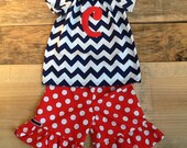 Girls 4th of July Patriotic peasant shirt & ruffle shorts, capris, or pants. Red white blue. Children's clothing by EverythingSorella